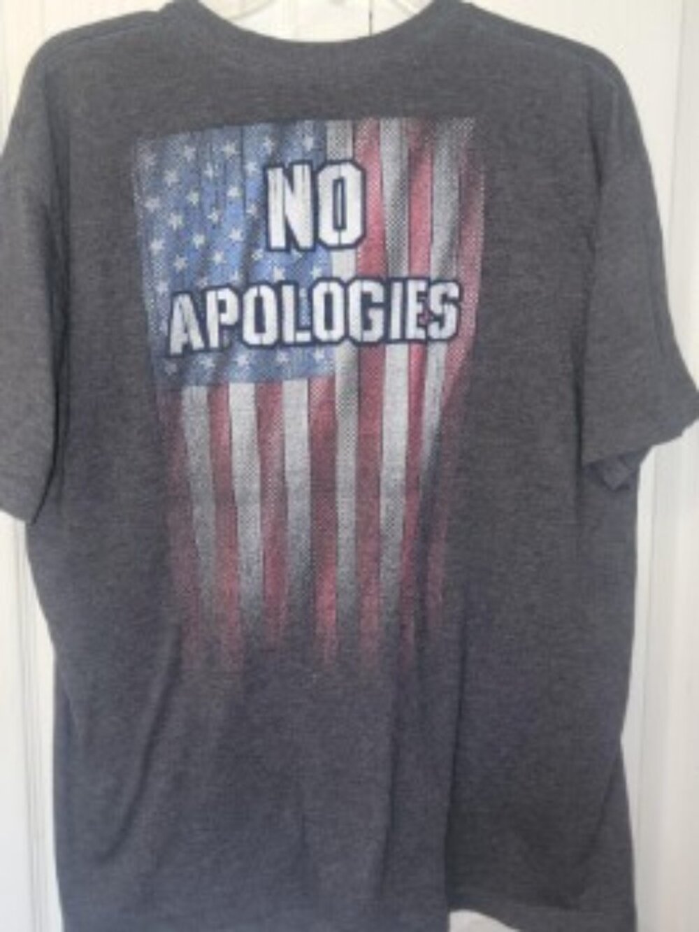 Buck Wear XL Gray Graphic T Shirt American Flag No Apologies Back Print
